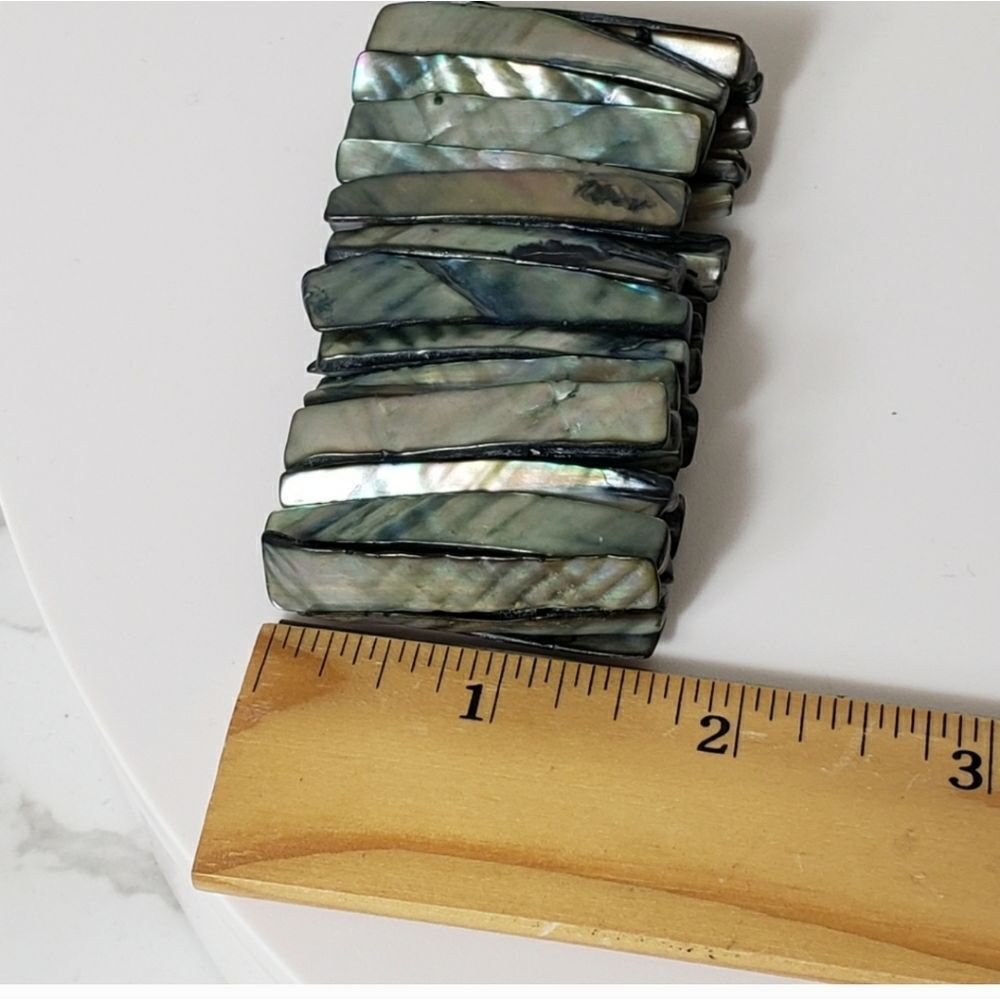 Abalone Shell Large Dramatic Stretch Bracelet Cuff - image 5